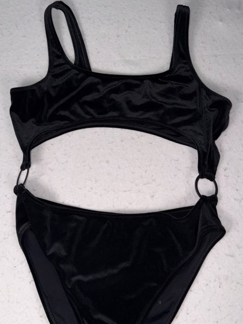 Kendall & Kylie Black Velvet Cabana Cut Out Ring One Piece Swimsuit Size Large